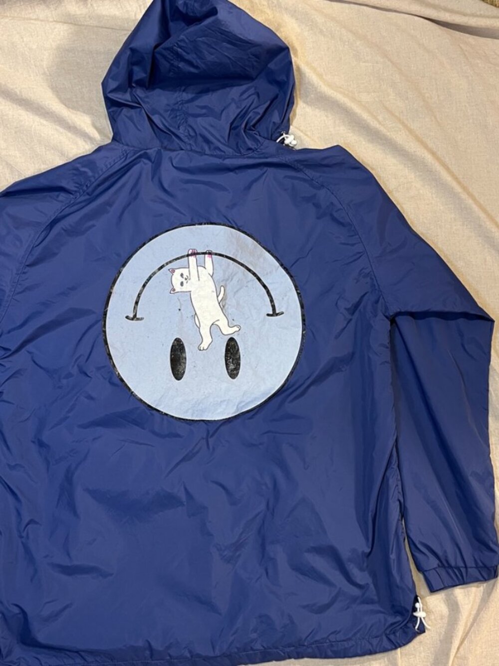 RIPNDIP Lord Nermal Windbreaker Mens XL Blue Smiley Cat Anorak Skate Jacket Y2K - Picture 12 of 15